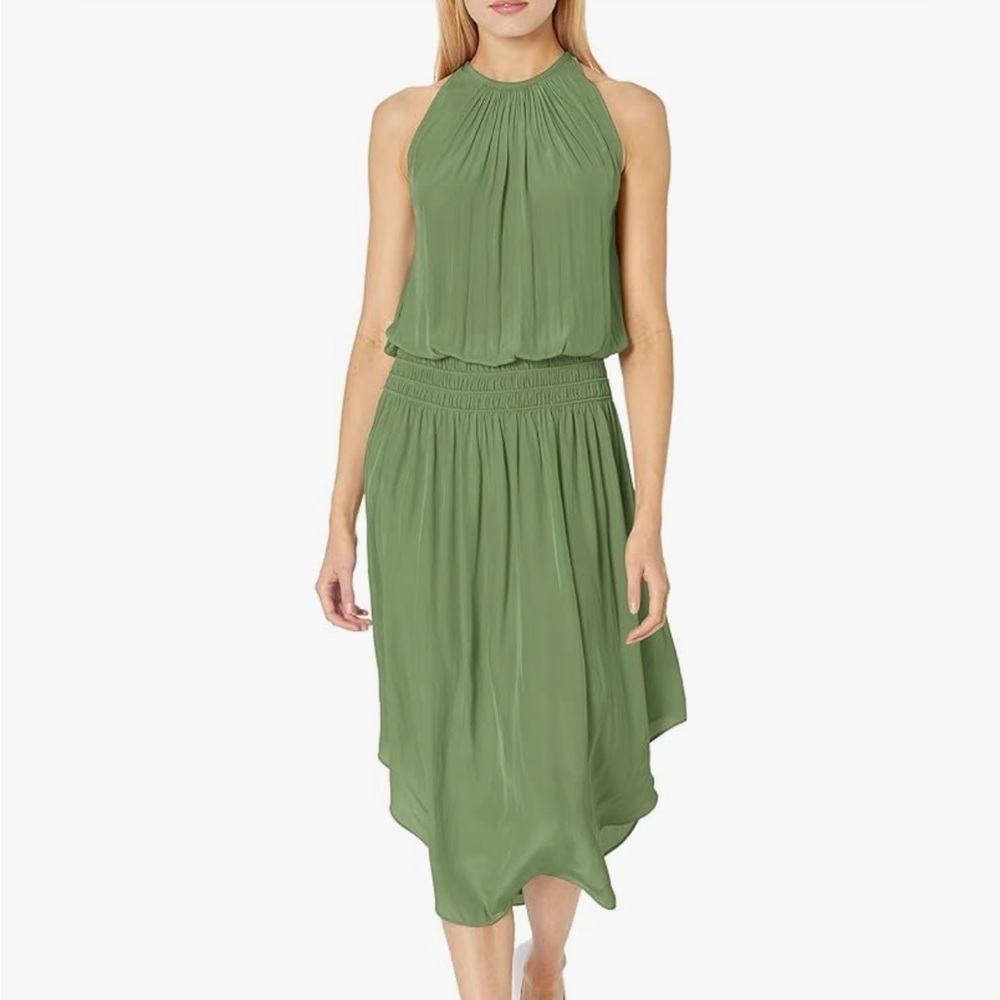 Ramy Brook Audrey Smocked Sleeveless Midi Dress in Spruce Green Size Small